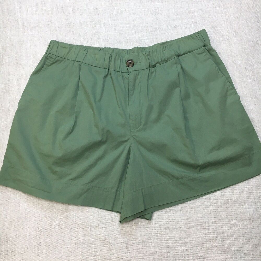 A New Day High Rise Shorts Women L Green Poplin Elastic Waist Baggy Beach Casual